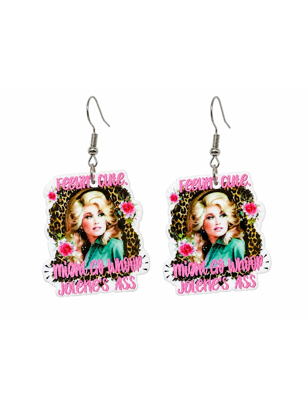 Dolly Parton Jolene Leopard Print Country Dangle Earrings
